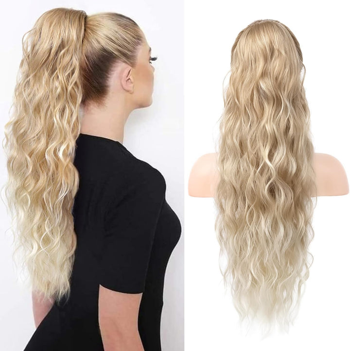 Long Wavy Ponytail Hair Extension for Black Women Drawstring Ponytail Hair Extensions Clip in Black Curly Synthetic Hairpiece