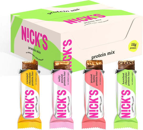 NICKS Protein Bar Mix Box, Keto Snack Bars 4G Net Carbs, 15G Protein, 5G Collagen No Added Sugar Gluten Free Low Carb Snacks (9X50G)
