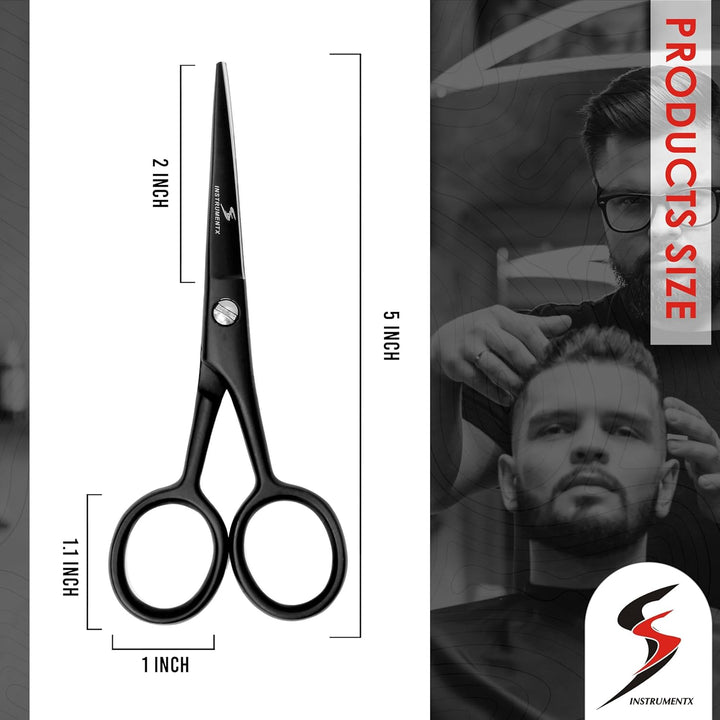 Beard and Moustache Scissors Professional Beard Scissors for Ear and Nose Hair, Stainless Steel Hair Trimming Scissor for Eyebrows, Eyelashes and Ear Hair (Black, 4.5")