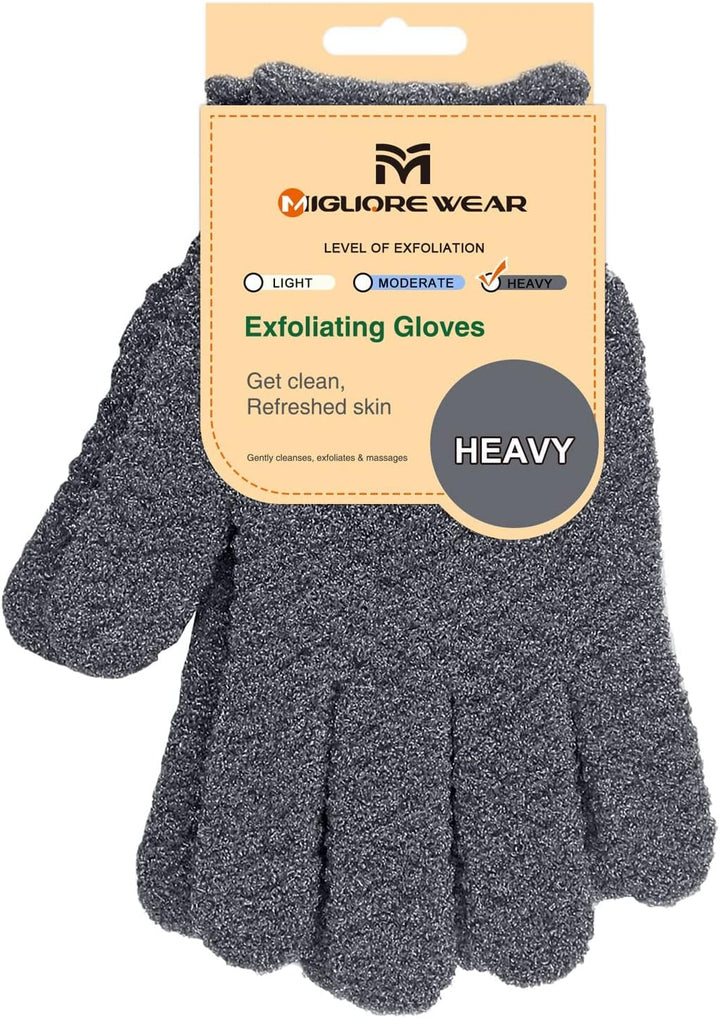 Exfoliating Wash Gloves, Shower Scrub Gloves/Loofah, Natural Fibre Bath Gloves for Spa, Massage, Body Scrub Exfoliator, Dead Skin Remover with Hanging Loop(Heavy)