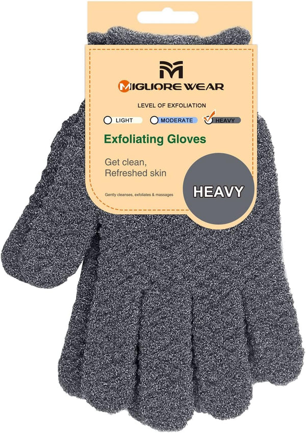 Exfoliating Wash Gloves, Shower Scrub Gloves/Loofah, Natural Fibre Bath Gloves for Spa, Massage, Body Scrub Exfoliator, Dead Skin Remover with Hanging Loop(Heavy)
