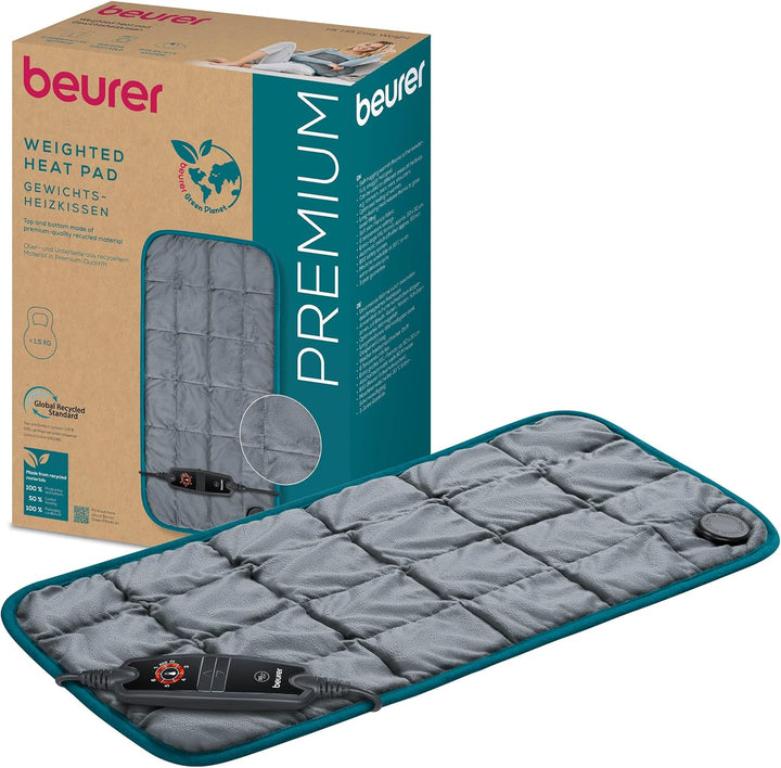 HK123 Green Planet Heating Pad, Made in Europe, Top and Bottom Made from 100% Recycled Material, Cuddly Soft, 60 X 30 Cm, 6 Temperature Levels and Automatic Shut-Off, Machine Washable, Grey