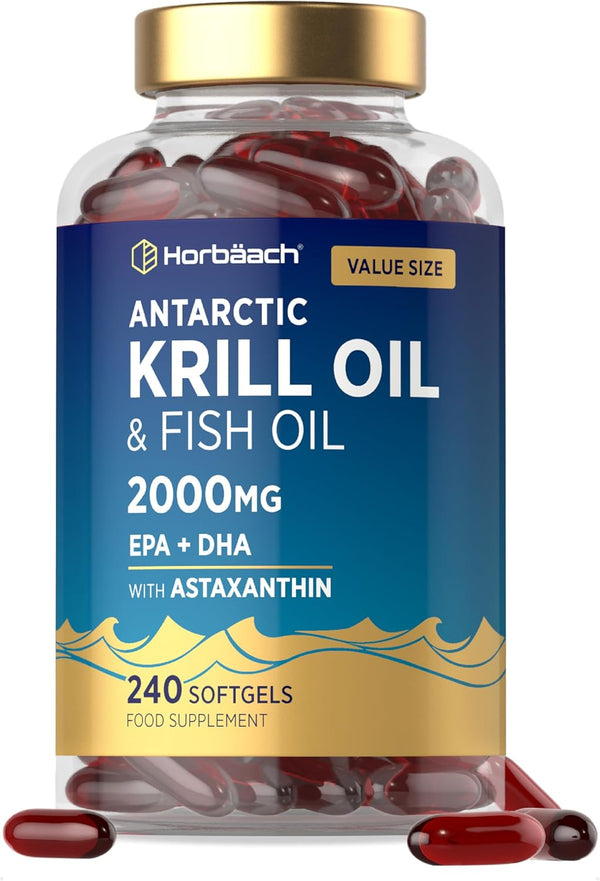 Antarctic Krill Oil 2000Mg | 240 Softgels (4 Month Supply) | with Omega 3 Fish Oil (EPA & DHA), Astaxanthin, and Phospholipids | High Strength Complex | by