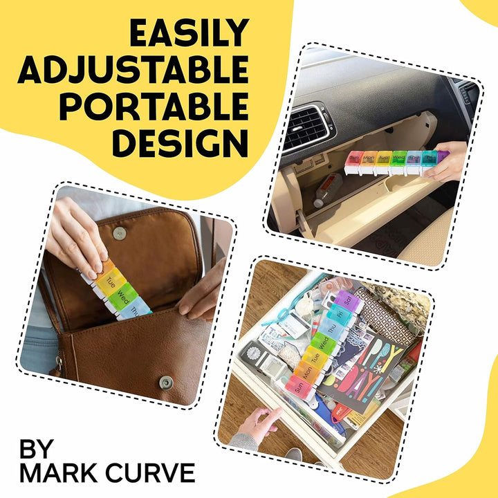 Portable Weekly Pill Box Organiser | Easy to Open 7 Day Premium Quality Tablet Box | Travel Pill Case with Push Button Pop Open Lids Design |Tablet Organiser for Vitamins, Supplements & Medicine