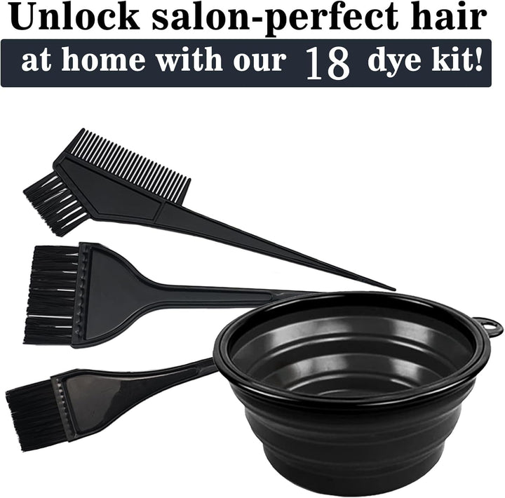 18 Pcs Hair Dye Brush and Bowl Kit,Hair Dying Tools Kit,Diy Beauty Salon Hair Bleaching Tools,Including Mixing Bowl, Ear Cover, Hair Shawl, Gloves, Hair Clips