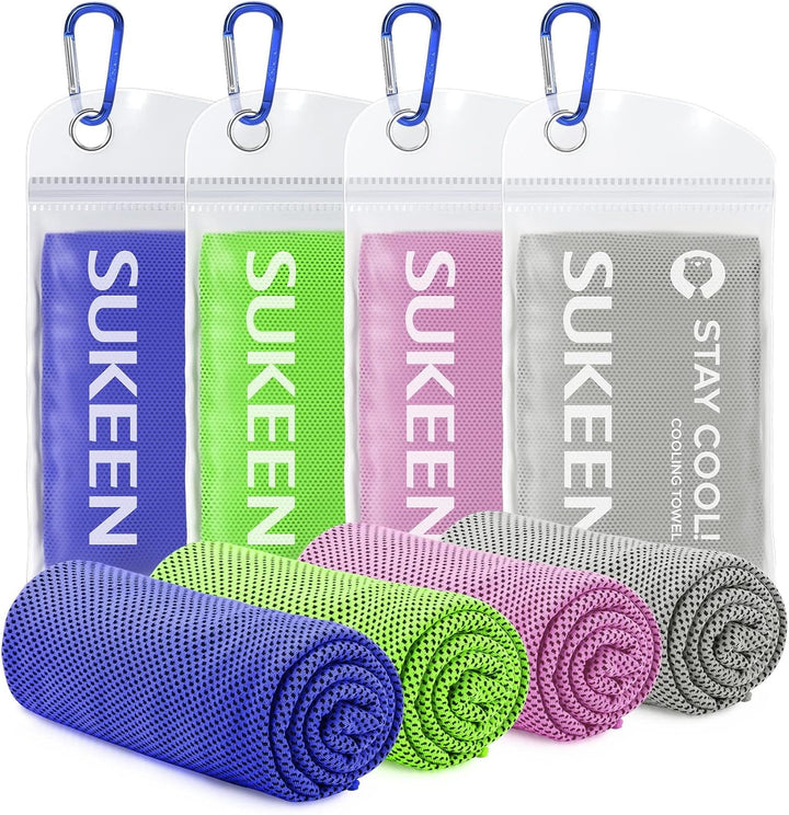 Cooling Towel 4 Pack - Stay Cool Ice Towels for Neck, Gym Use - Men and Women (2 Grey, 2 Black)