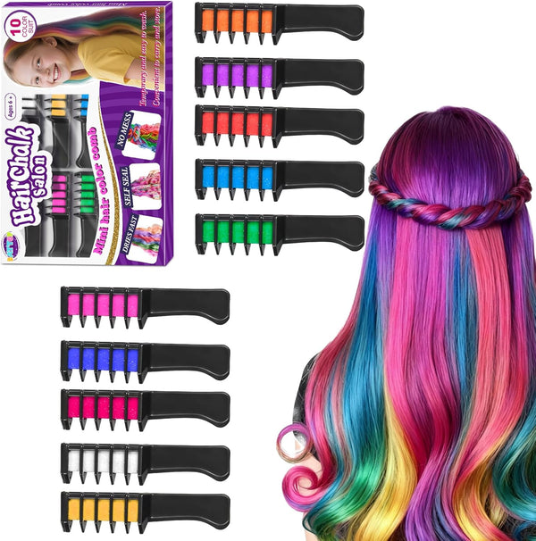 10PCS Hair Chalk Comb Temporary Bright Hair Color Cream for Girls Kids Women Gifts for Halloween Makeup Birthday Washable