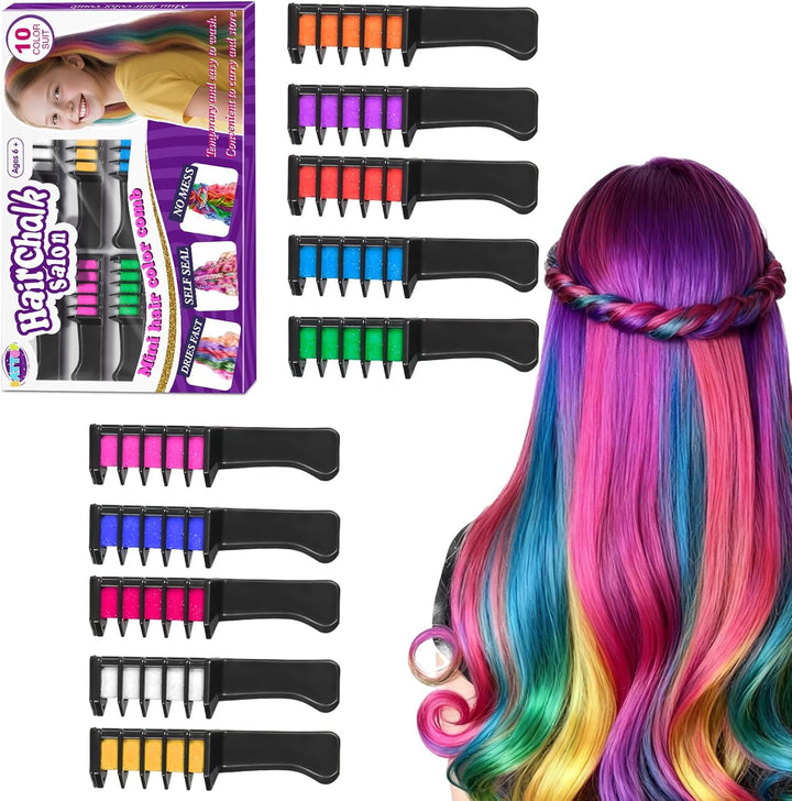 10PCS Hair Chalk Comb Temporary Bright Hair Color Cream for Girls Kids Women Gifts for Halloween Makeup Birthday Washable