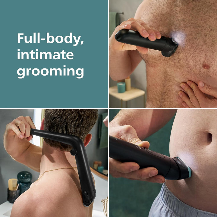 Body Groomer 7000 Series - Trimmer for Men with 2D Flexing Head, Triple Protect Shave System, Interchangeable Heads, Intimate Trim & Shave, 100% Showerproof, 120 Min. Runtime, Model BG7480/15