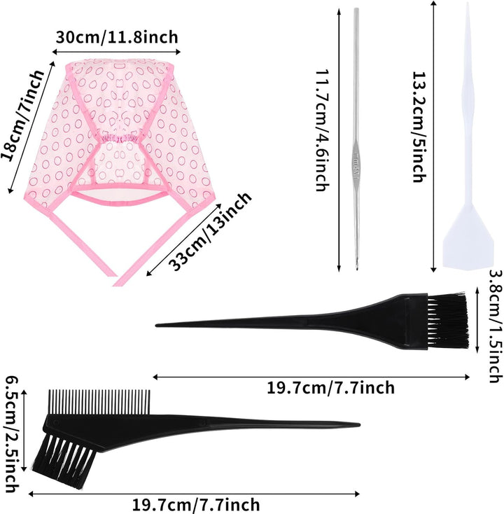 4Pcs Highlighting Cap and Hook Kit,Highlight Cap with Holes for Salon Hair Dyeing Hairdressing and Diy Dyeing Hair