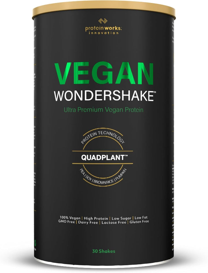 Protein Works - Vegan Wondershake, Multi-Award-Winning Vegan Protein Shake, Quadplant Protein Blend, Ultra Smooth & Creamy, Low Calorie, under 1G Fat & Sugar, 30 Servings, Vanilla Crème, 750G