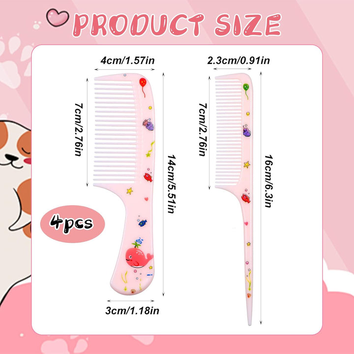 4Pcs Baby Hair Comb, Kids Hair Brush Set for Girls Boys, Cute Hair Comb Set Toddler Hair Brush, Mini Comb Rat Tail Styling for Toddler Child'S Hair(Style A)
