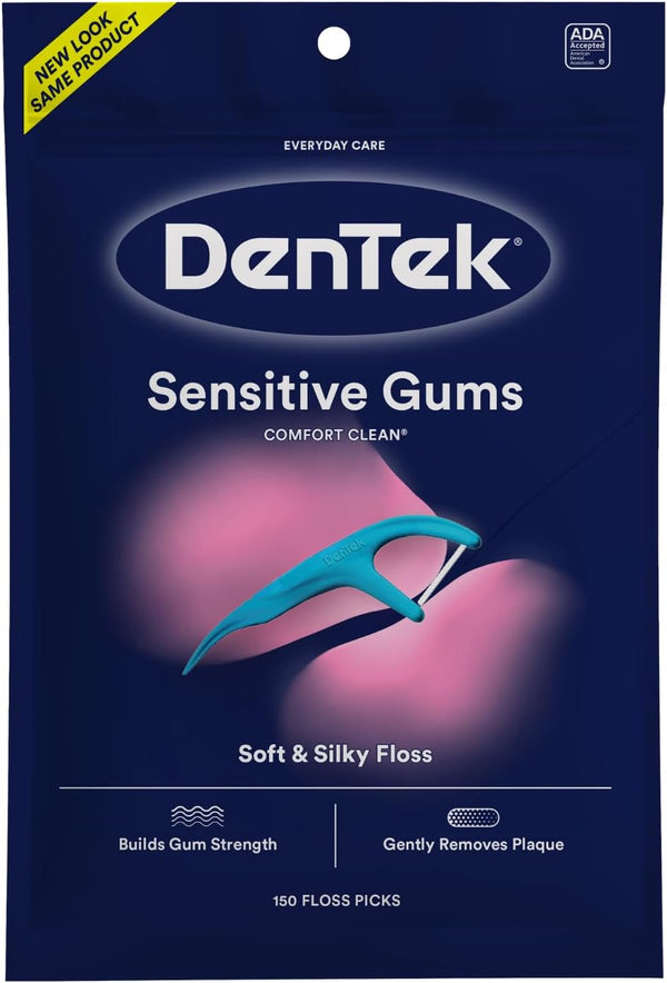 Comfort Clean Sensitive Gums Floss Picks, Soft & Silky Ribbon Floss, Gentle on Teeth and Sensitive Gums (150 Picks)