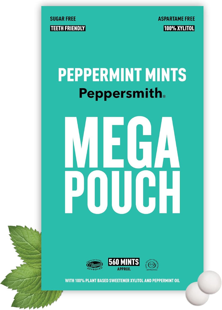 - British Peppermint Mints - 100% Plant Based Xylitol - Breath Freshener - Sugar Free Mints - Benefits Oral Health - Pocket Packs - 12X15G