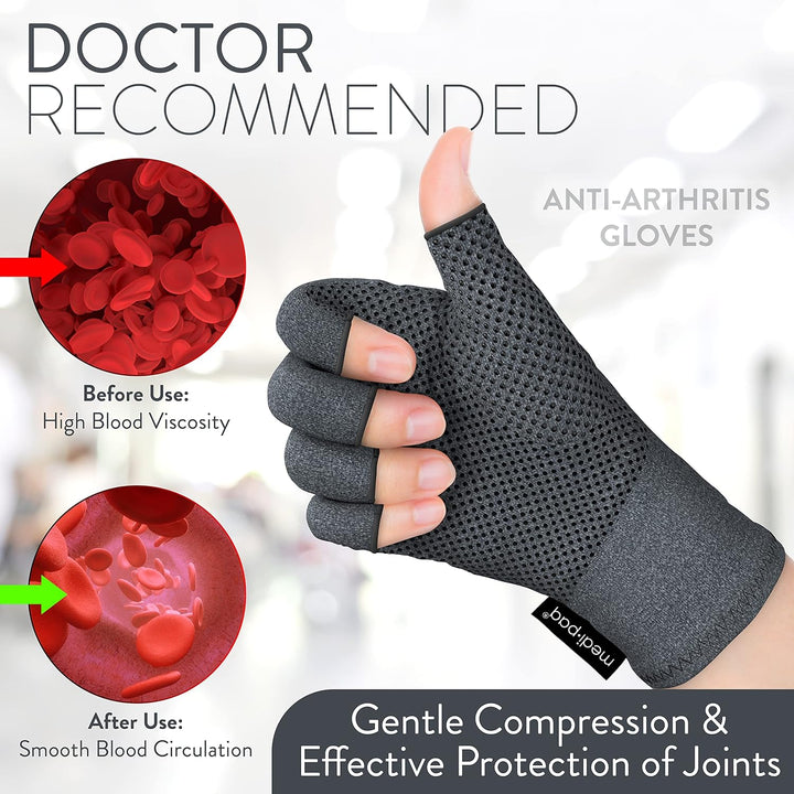 Compression Gloves for Arthritis for Women & Men - Medium with Grip - 1 Pair of Arthritis Gloves for Women & Men - Arthritis Pain Relief for Hands - Fingerless Gloves for Women & Men