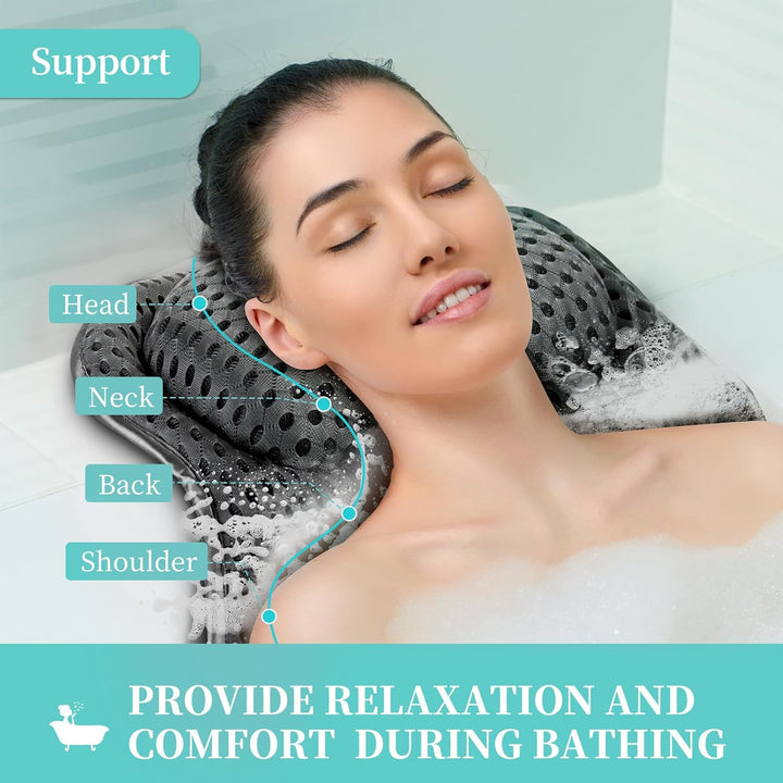 Bath Pillow Neck Back Support - Cushion for Women Men Spa Gifts Luxury Waterproof 4D Mesh Bathtub Pillows with 6 Non-Slip Suction (37×38)