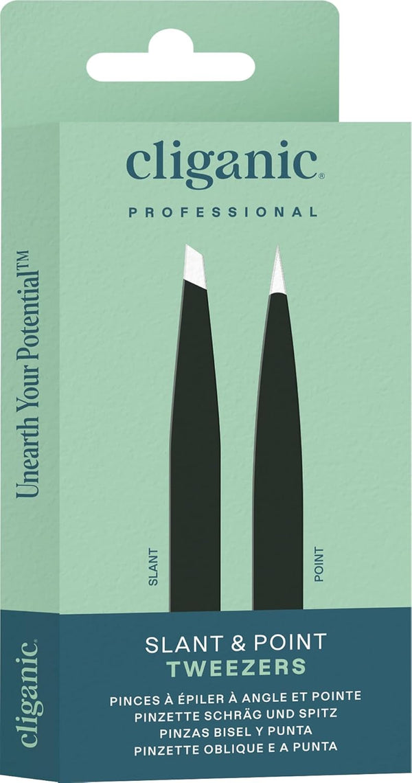 Eyebrow Tweezers Set: Slant & Point Precision Tip | Stainless Steel, for Men & Women