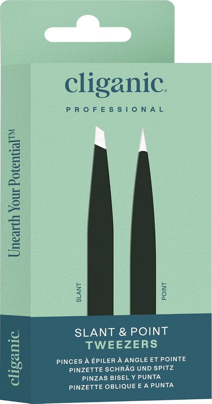 Eyebrow Tweezers Set: Slant & Point Precision Tip | Stainless Steel, for Men & Women