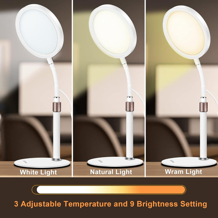 SAD Lamp, SAD Light Therapy Lamp, Uv-Free 10000 Lux Sun Lamp Therapy with 3 Light Colors & 9 Adjustable Brightness & 3 Timer for Lift Mood