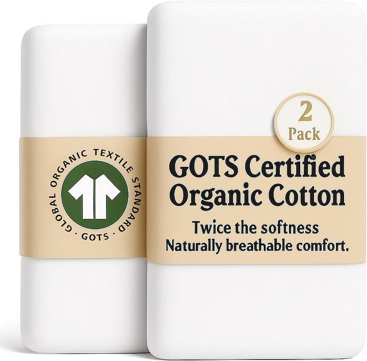 Organic Snuzpod 4 Compatible Crib Sheets - Thickest & Softest 2000GSM GOTS 100% Organic Cotton – Set of 2 Snuzpod Fitted Sheets – Snuzpod 4 Fitted Sheet 40 X 75.5 – Premium Snuzpod Mattress Bedding