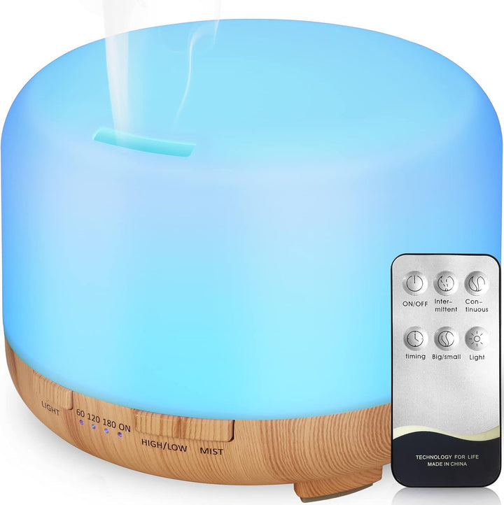 Essential Oil Diffuser 450Ml, Electric Aroma Ultrasonic Aromatherapy Fragrant Oil Vaporizer Humidifier, Purifies the Air, Timer and Auto-Off Safety Switch, 7 LED Light Colors (Light Brown)