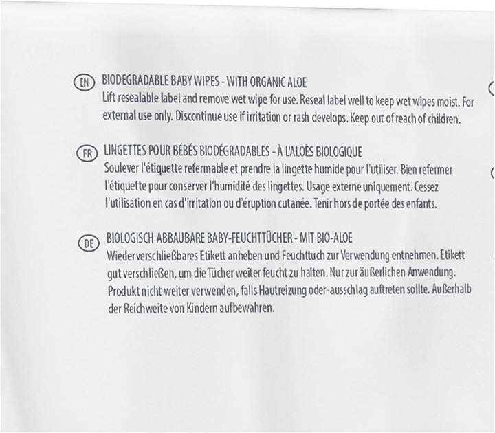 Baby Wipes Made of Plant Fibres with Organic Aloe (1 X 64 Pieces)