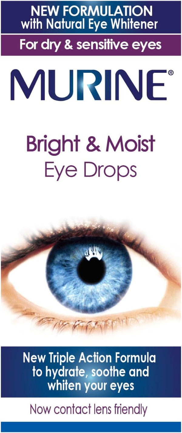 Bright & Moist Eye Drops to Whiten Eyes as Well as Hydrating and Soothing Dry and Sensitive Eyes, 15Ml