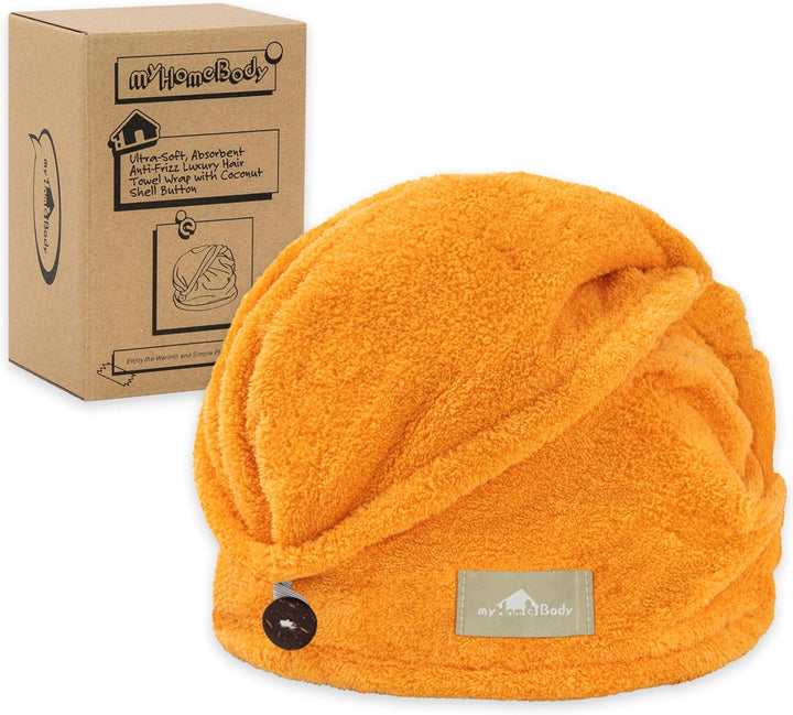 Hair Towel Wrap, Luxury Rapid-Dry Hair-Drying Turban, Ultra Soft and Quick Drying Absorbent Charcoal Fiber, with Coconut Shell Button - Gray