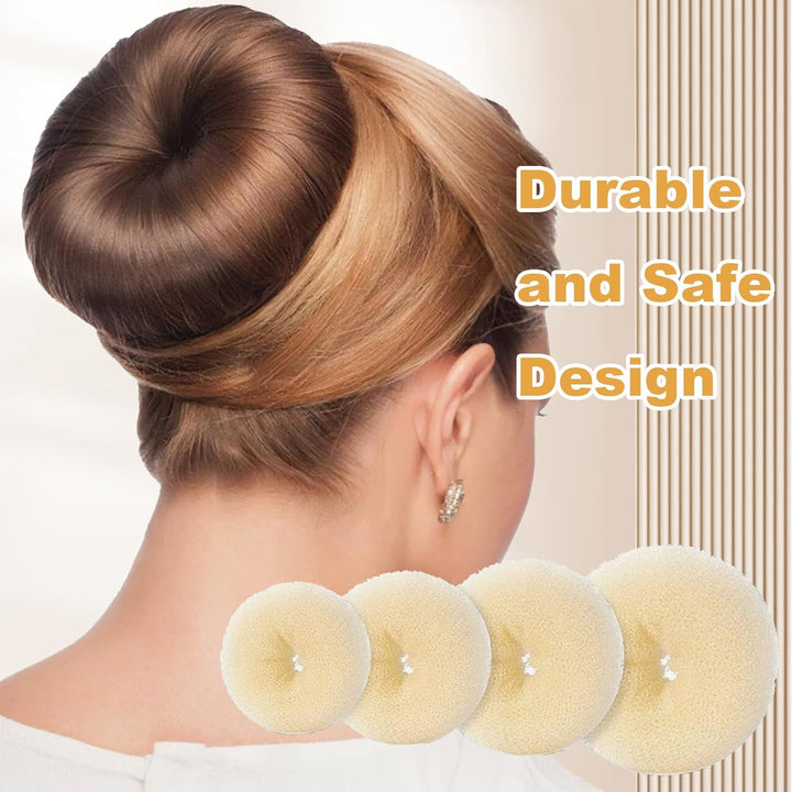 4 Pcs Ring Style Donut Bun Shaper with 20 Golden Hair Pins,Beige Donut Bun Maker,Hair Donuts,Shaper Set for Dancers, Ballerinas,Girls Etc and Daily Hairstyles Diy（Beige）