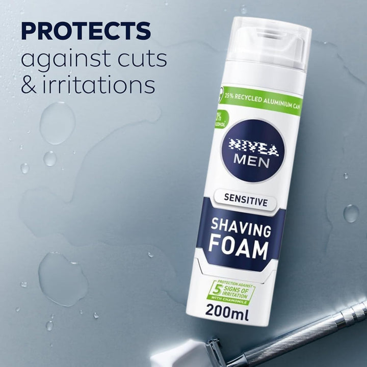 2 X 200Ml Shaving Foam Mousse for Men Sensitive Skin Face Body Soft Clean with Soft Aftershave  Towel