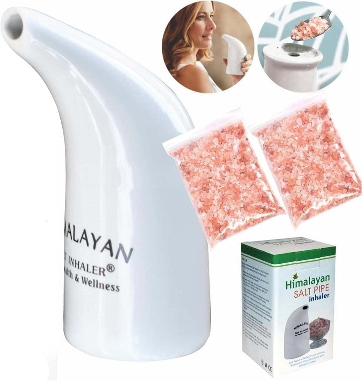 Himalayan Salt Inhaler for Health and Wellness, White Ceramic, with Pink Salt Refills
