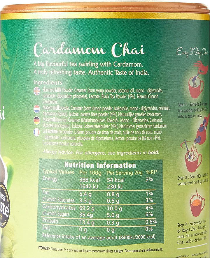 | Cardamom Chai Unsweetened Taste Tub | 6 X 400G Tubs | Premium Instant Chai | 6 Pack Case