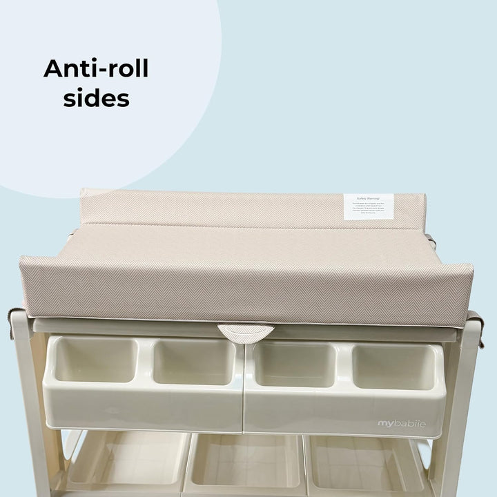 Baby Changing and Bath Unit - from Birth to 11Kg, Nursery Changing Station with Mat for Newborn, Infant Table with Water Basin and Storage - Oatmeal Herringbone