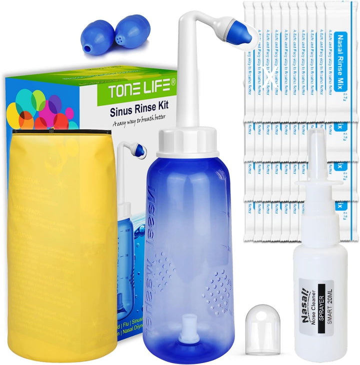 40 Nasal Rinse Mix + Neti Pot | Nose Wash Bottle 300Ml Sinus Rinse Bottle with Nasal Wash Salt + Nasal Spray with Waterproof Storage Bag