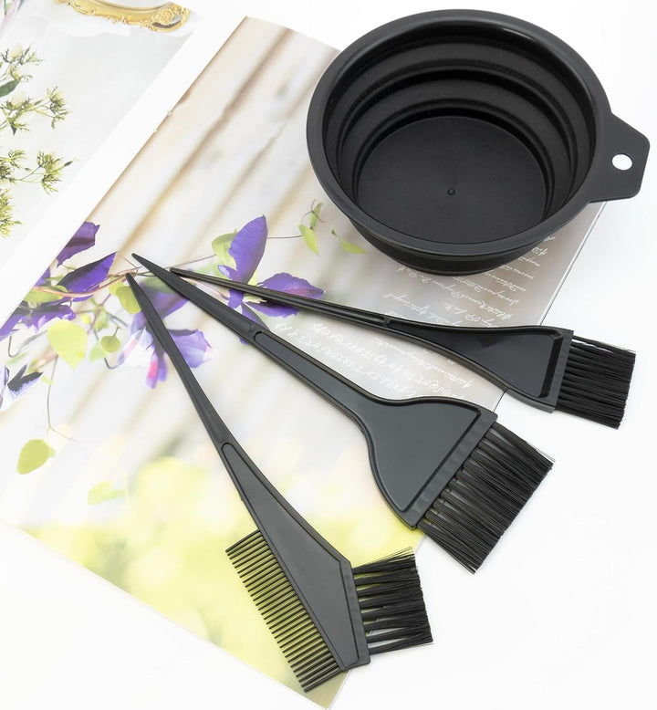 Hair Coloring Dyeing Kit, 4 PCS Hair Dye Brushes Tools Color Mixing Bowl and Brush for DIY Home Salon (Black)