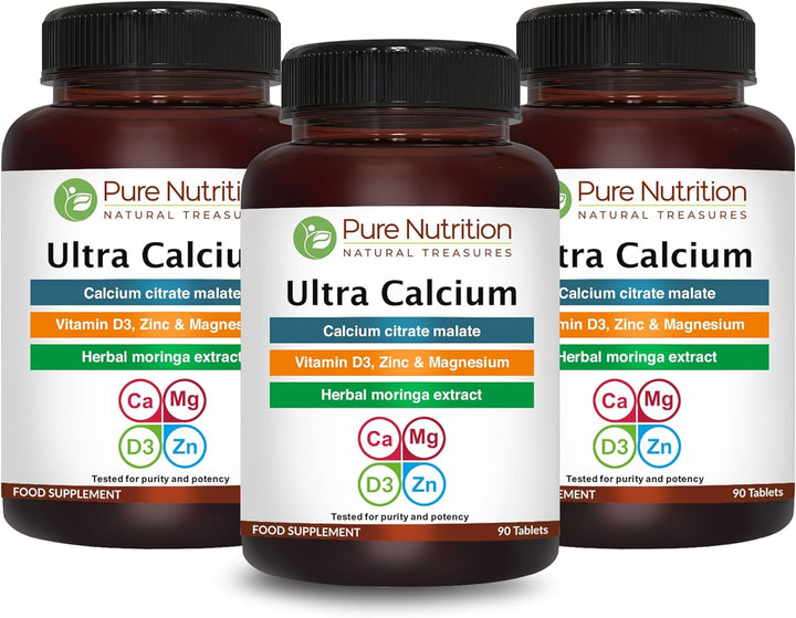 Pure Nutrition Cal D - Plant Based Calcium with VIT D3 K2 & Magnesium | 120 Tabs | 500Mg Vegan Calcium per Serving | Supplement for Bone Health