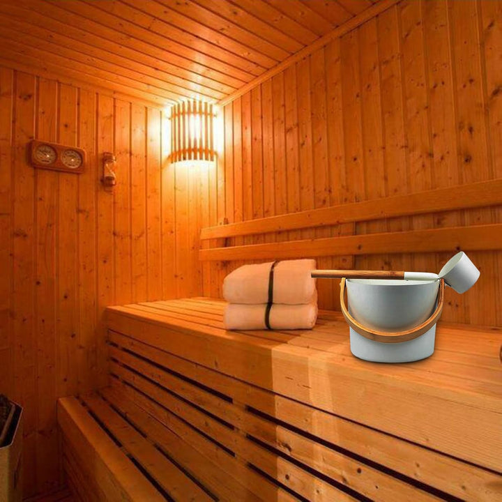 Sauna Aluminum Bucket for Ultimate Relaxation for Sauna Experience Health Wellness Bucket with Long Handle Spoon