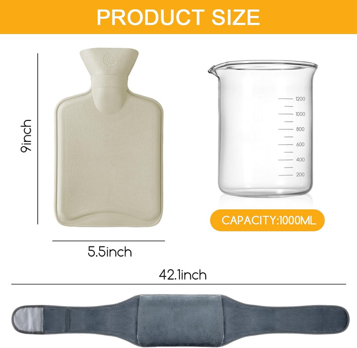 Hot Water Bottle with Soft Plush Wrap around Wearable Warm Water Bag for Period, Hand Feet, Back, Legs, Waist Pain Relief