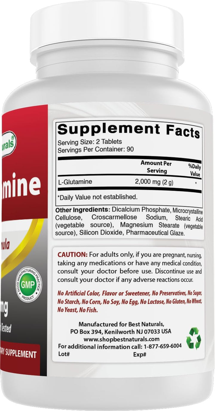 L-Glutamine 1000 Mg 180 Tablets - Glutamine Fuel for Workout & Supports Muscle Recovery from Workouts (180 Count (Pack of 1))