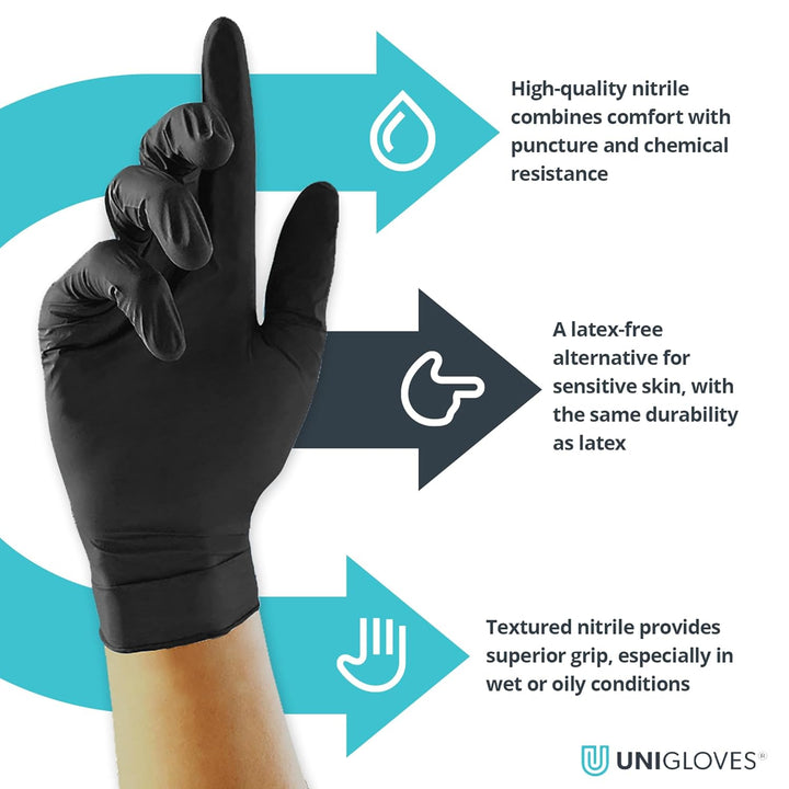 Unicare Nitrile Examination Disposable Gloves - Multipurpose, Powder Free, Medical Gloves - Box of 100 Gloves, Black, Medium (GS0253)