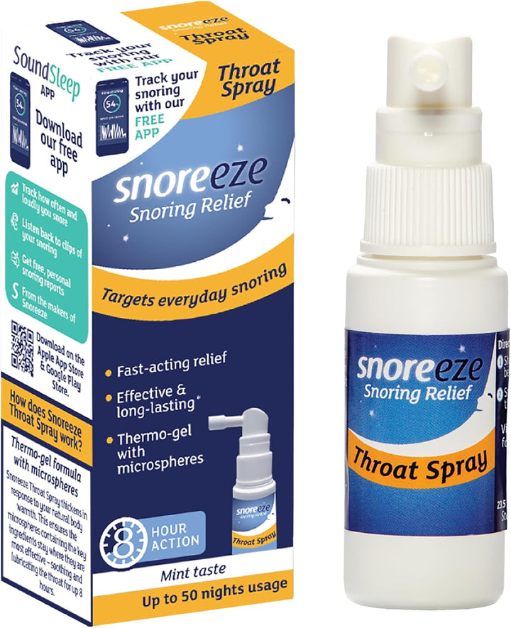 Anti-Snoring Throat Spray - Effective Snoring Aids for Men & Women - Fast Acting Lubricating Thermo Gel - Snore Stopper to Use with Mobile App - 23,5Ml, 50 Nights Use