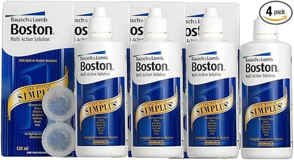 Simplus Multi-Action Solution, 4X 120Ml Contact Lens Solution for Rigid Gas Permeable Contact Lenses - Clean, Disinfect & Condition with 4X Lens Cases