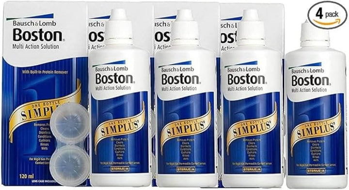 Simplus Multi-Action Solution, 4X 120Ml Contact Lens Solution for Rigid Gas Permeable Contact Lenses - Clean, Disinfect & Condition with 4X Lens Cases