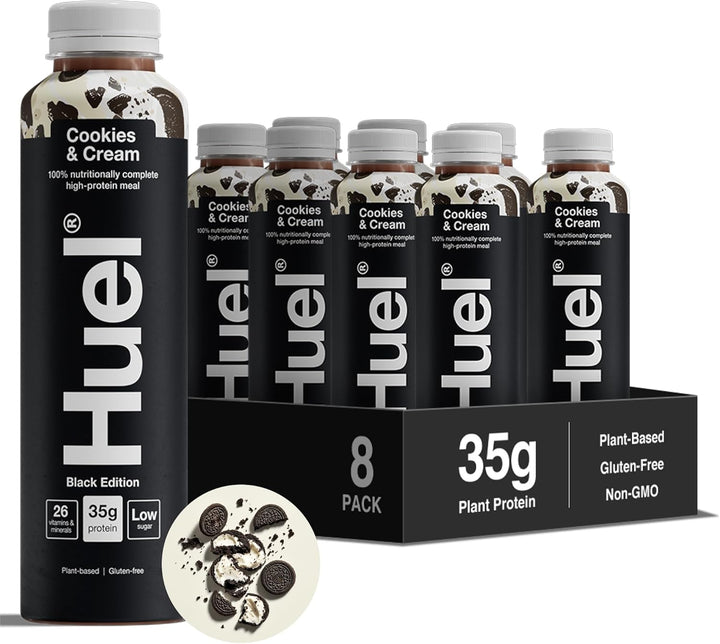 Black Edition Ready-To-Drink, 8 X 500Ml Bottles, Protein Shakes, Chocolate Flavour, High Protein Drink, 35G Protein per Bottle, Rich in Vitamin D, Fatty Acids, Calcium, Ready Meals