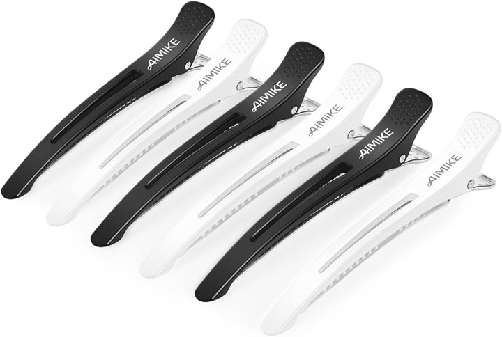6Pcs Professional Hair Clips for Styling Sectioning, Non Slip No-Trace Duck Billed Hair Clips with Silicone Band, Salon and Home Hair Cutting Clips for Hairdresser, Women, Men - Black 10.9Cm