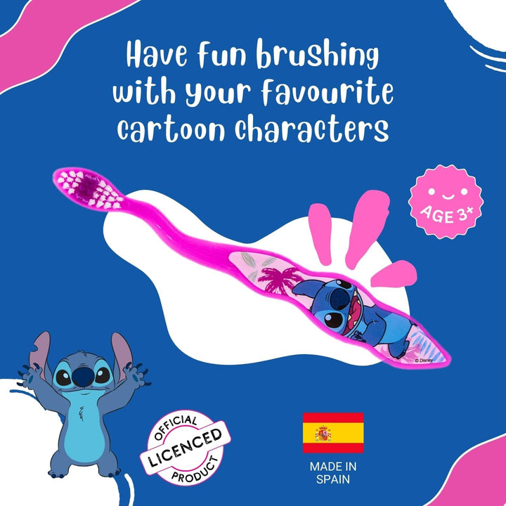 Disney Stitch Little Teeth Toothbrush for Kids with Soft Rounded Bristles, Comfortable Handle Grip and Protection Cap for Children Ages 3+