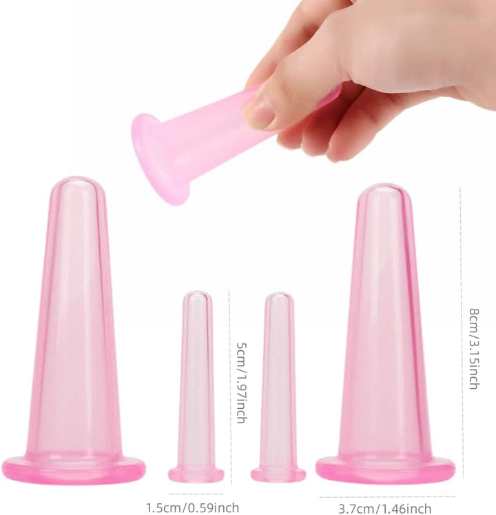 4 Pcs Silicone Facial Cupping Therapy Set Vacuum Massage Cup Kit Body Cupping Cup Set for Face Neck Back Eyes Massage Vacuum Cans Suction anti Cellulite Massager Health Care (Pink)