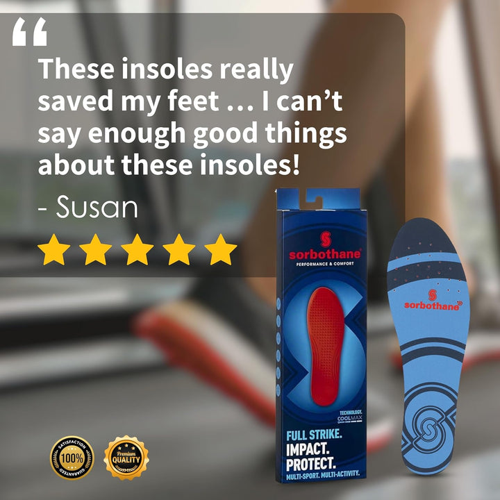Shock Stopper Insoles Men & Women – Full-Length Shock Absorbing Full Strike Insoles for Running, Football, Tennis & High-Impact Sports – Antibacterial, Trim-To-Fit Inserts – Sizes 3-12.5UK