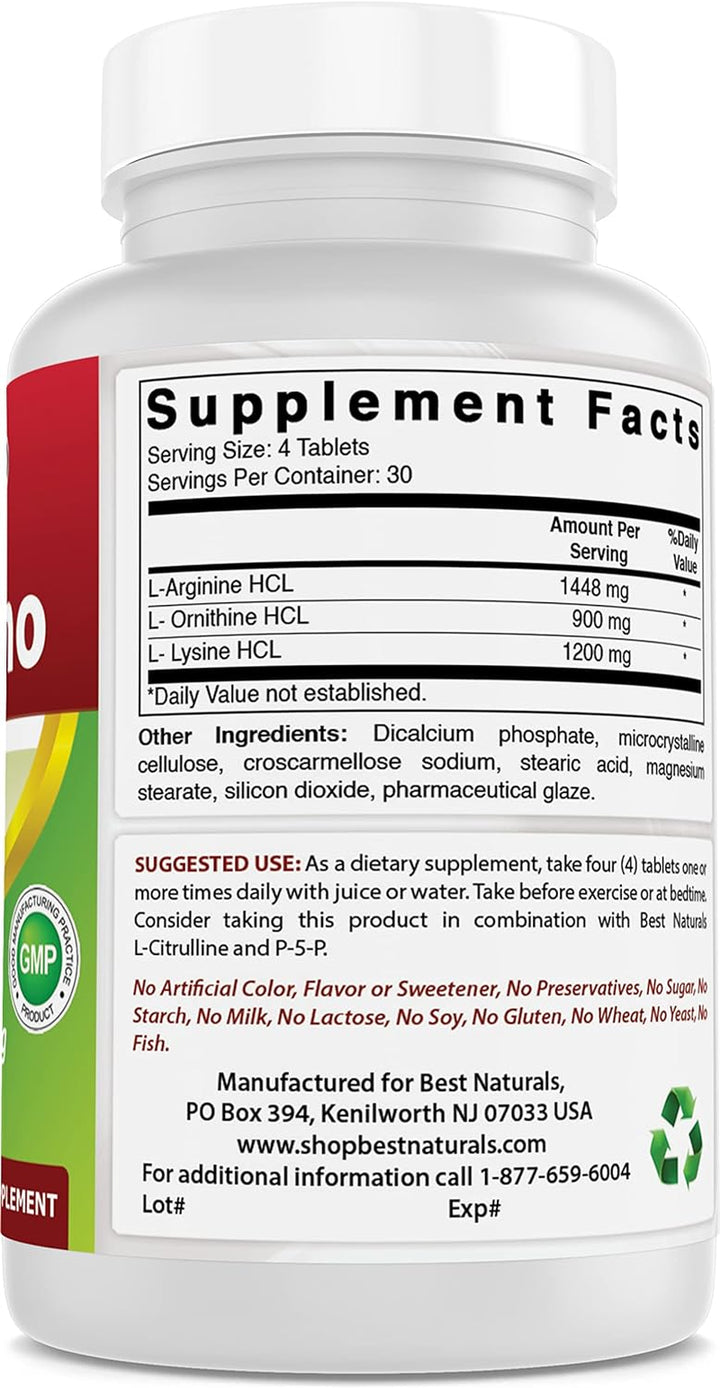 Tri-Amino with L-Arginine, L-Ornithine, L-Lysine 120 Tablets (120 Count (Pack of 1))