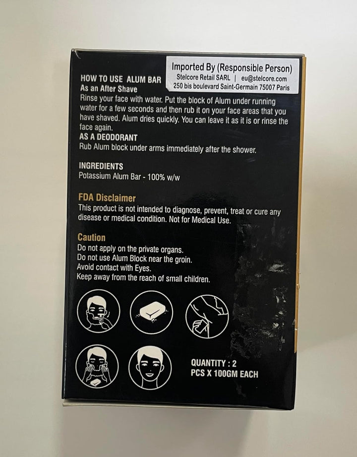 Shaving Alum Bar 100G X 2 Bars | Premium Quality Potassium Shaving Alum Bars, 3.53Oz Each | No Fragrance | Stops Bleeding Due to Minor Nicks & Cuts after Shaving